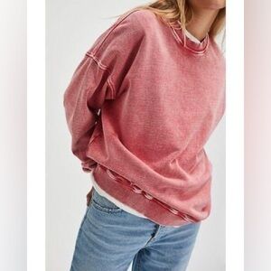 NWT Falling Forward Free People Found Snow Washed Destroyed Crew In Dusty Rose